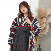 Striped Kimono & Black Hakama Set