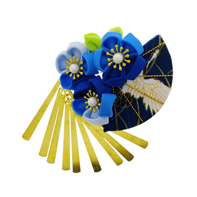Accessory handmade tsumami kanzashi hair clip 【blue crane x hand