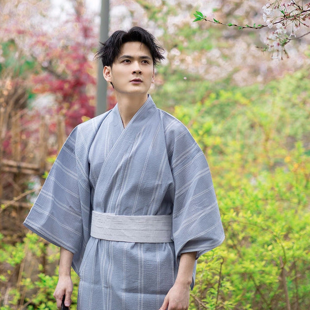Men Gray Festival Wear Yukata | Japanese Kimono Shop