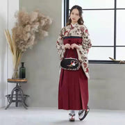 Blossom Kimono & Red Hakama Set
