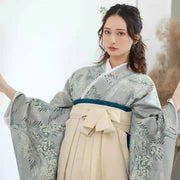 Floral Kimono & White Hakama Set