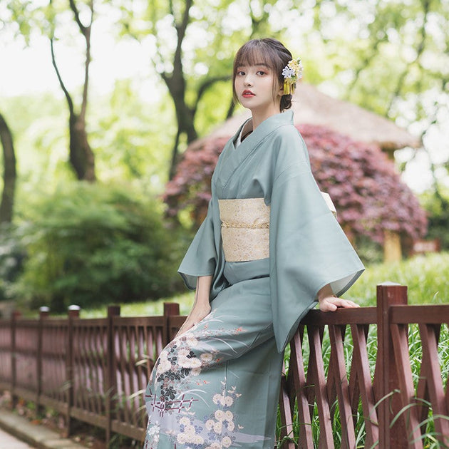 traditional japanese women's dress womens kimono Japan national costume size Asian S M L 1 cm = 0.394 inches Women Japanese Festival Wear Green