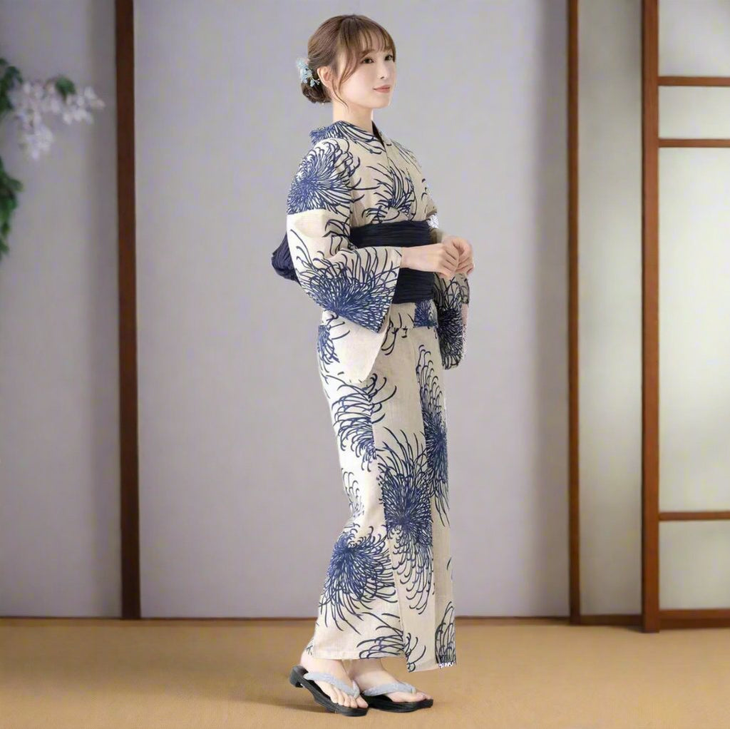 Traditional Japanese Cotton Linen Yukata Kimono for