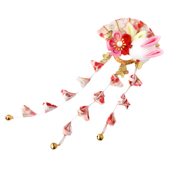 Handmade Tsumami Kanzashi Hair Clip【Sakura Blossom x Rabbit】