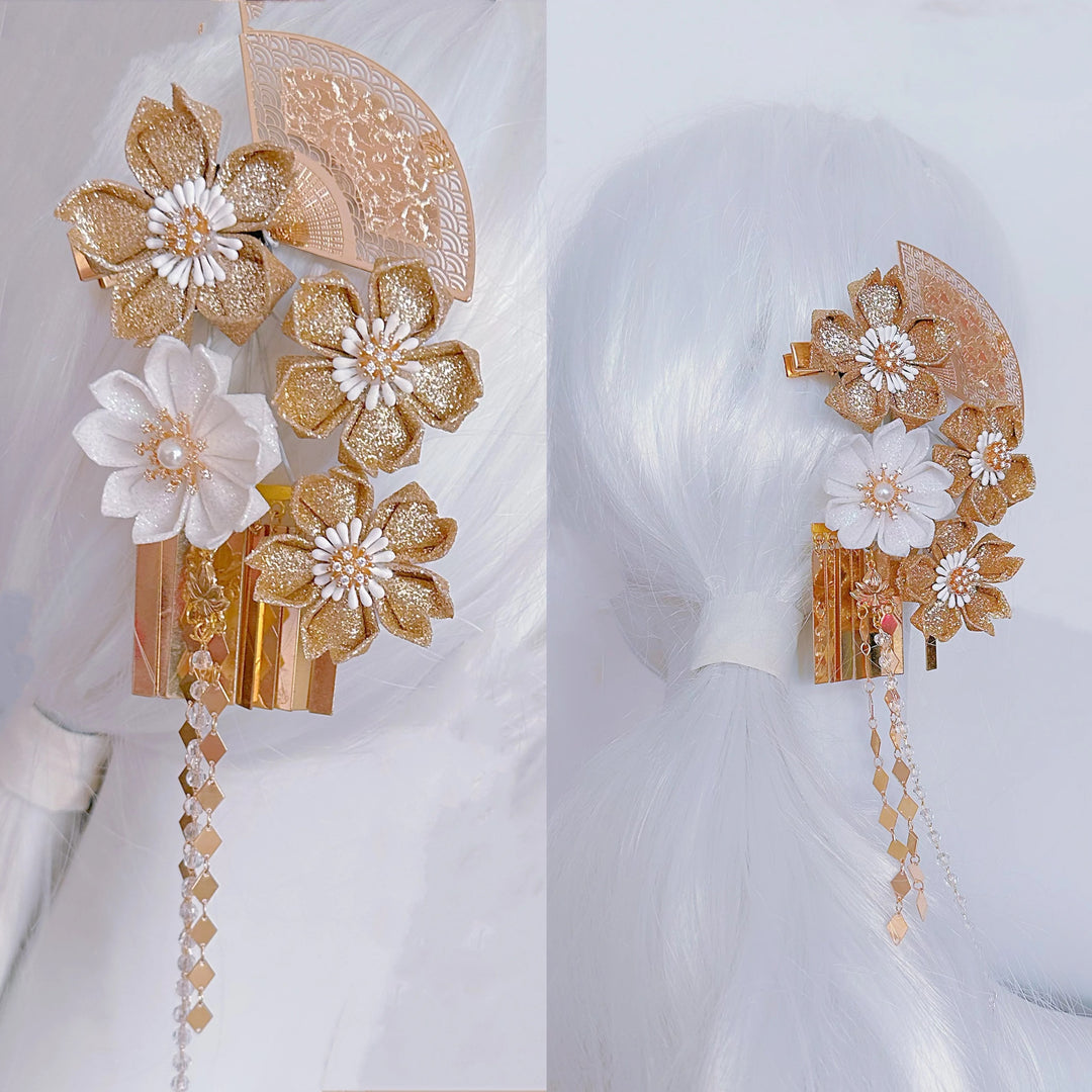 アクセサリー Katsumi sama Accessory handmade tsumami kanzashi hair clip set 【golden sakura