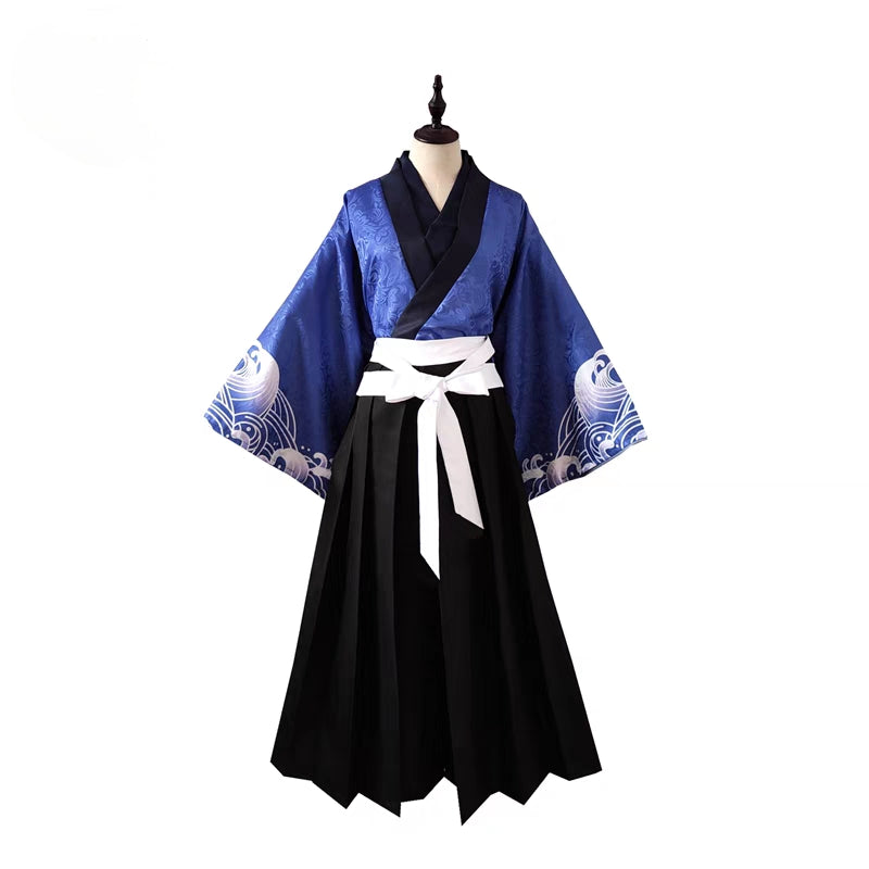 blue japanese dress Vintage Blue Kimono V-Neck Dress for Women