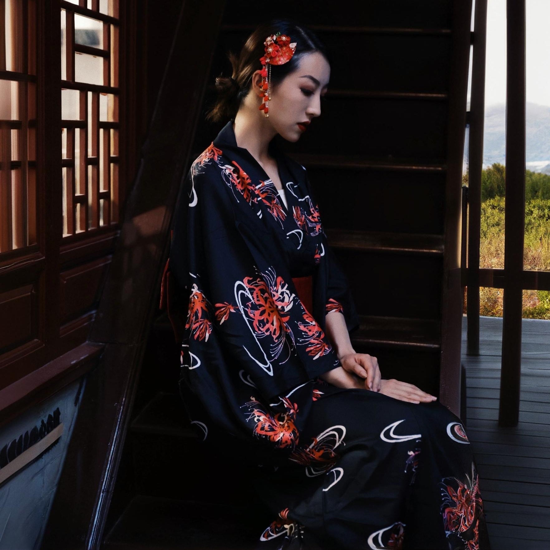 Red Spider Lily Women Festival Yukata | Japanese Kimono Shop