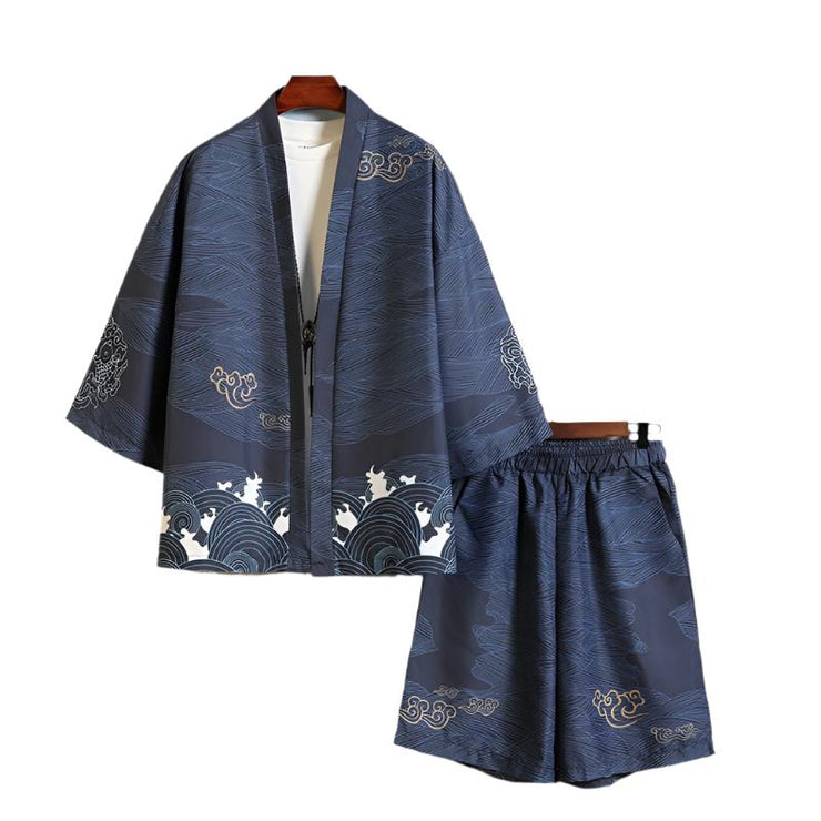 Blue Crane Kimono Shirt & Shorts Set