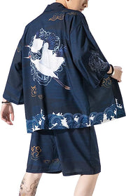 Blue Crane Kimono Shirt & Shorts Set