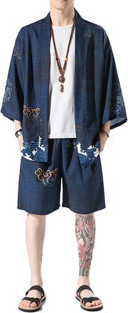 Blue Crane Kimono Shirt & Shorts Set