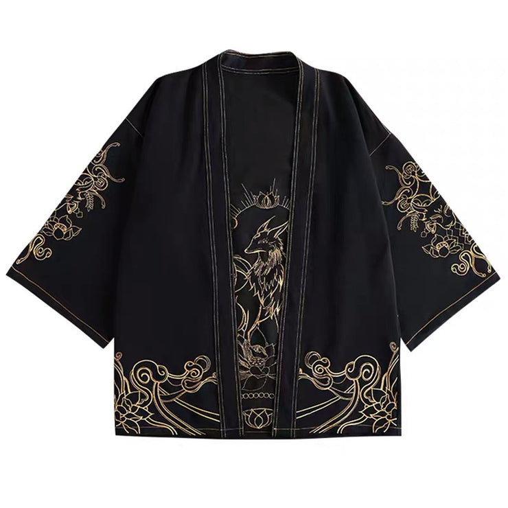 Fox Spirit Embroidery Denim Kimono Cardigan