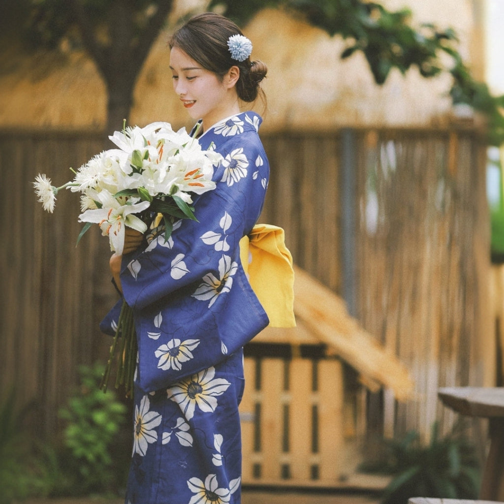 Women Festival Wear Blue Yukata [White Lily] | Japanese