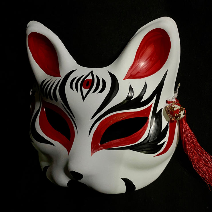 Half Face Kitsune Mask - The Third Eye in Red