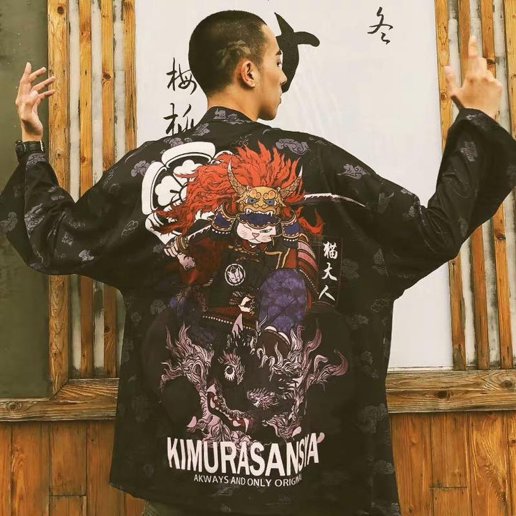 Samurai Cat Vs Monster Haori Kimono Jacket