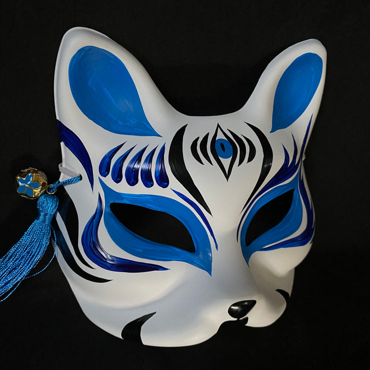 Half Face Kitsune Mask - The Third Eye in Blue