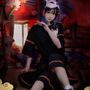 Gothic Kitsune Black Japanese Witch Costume Set