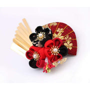 Accessory | Handmade Japanese Traditional Tsumami Kanzashi Hair Clip [Sakura Blossom X Hand Fan] | Foxtume
