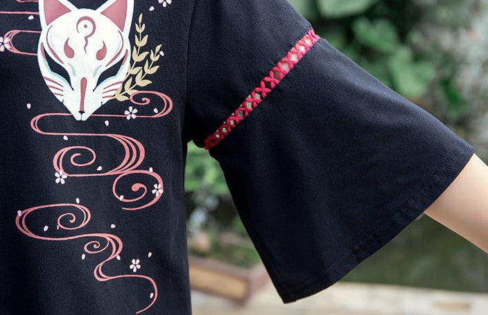 Gothic Kitsune Black Japanese Witch Costume Set