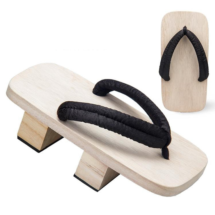 Men White Geta Sandals Black Strap | Foxtume