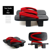 Men Black Two Teeth Geta Wooden Sandals 【Classic Red】