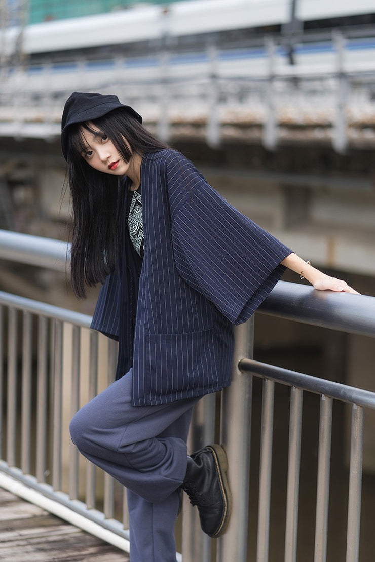 Unisex Striped Kimono Cardigan