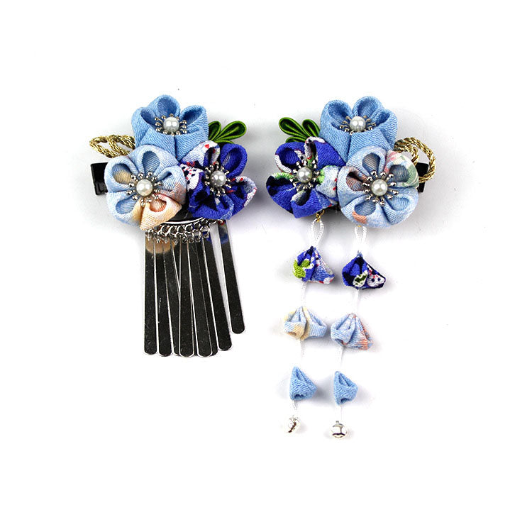 アクセサリー Katsumi sama Accessory handmade tsumami kanzashi hair clip 【blue wave x hand