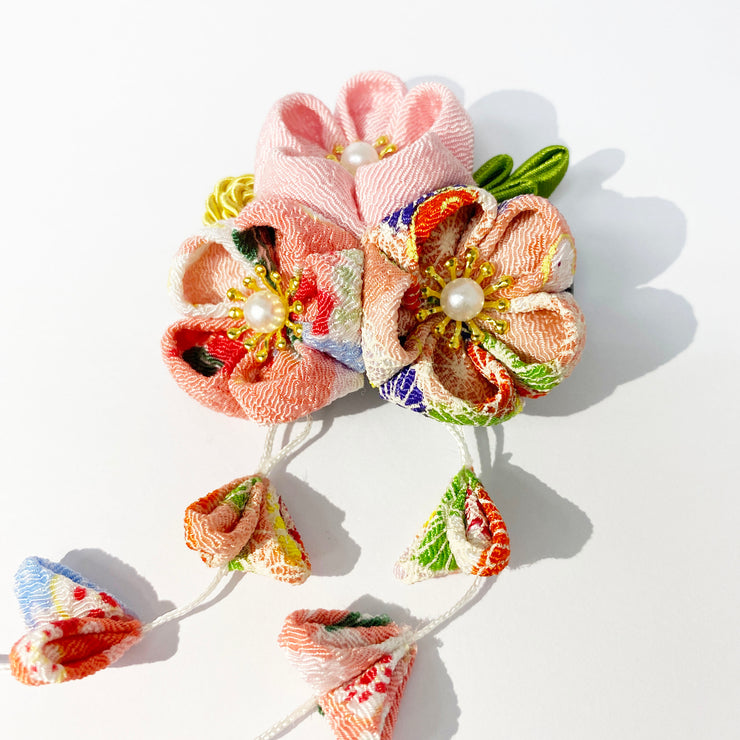 2 Pieces Set of Handmade Tsumami Kanzashi Hair Clip【Pink Sakura】
