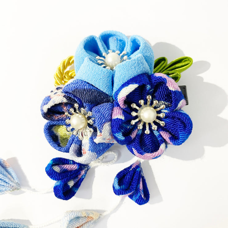 Handmade Tsumami Kanzashi Hair Clip 2 Pieces Set 【Blue Sakura】