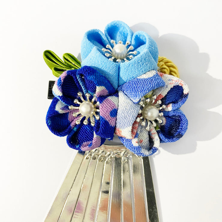 Handmade Tsumami Kanzashi Hair Clip 2 Pieces Set 【Blue Sakura】