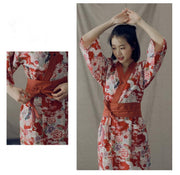Red Crane Floral Pattern Obi Belt Women Yukata Nightwear
