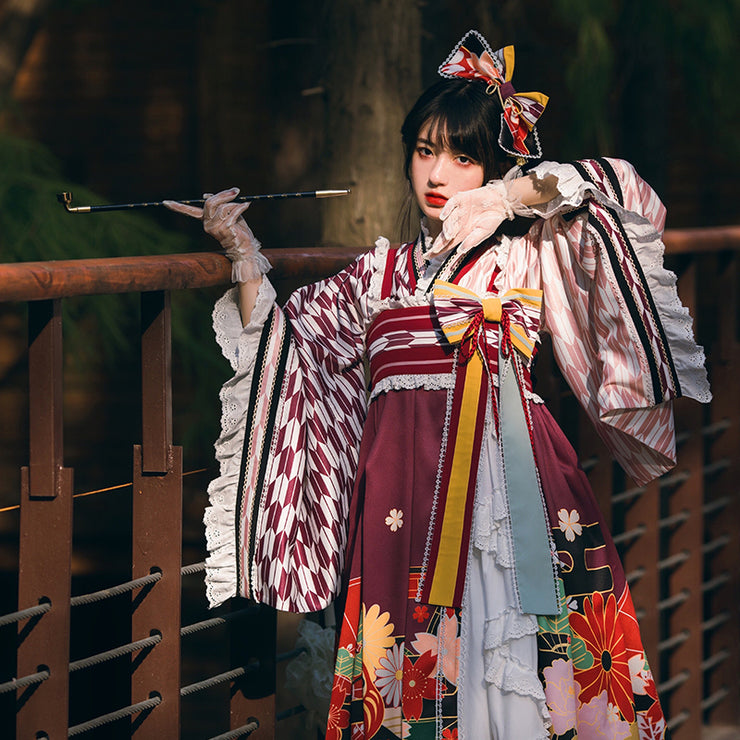 Arrow & Floral Prints Kimono Lolita Dress