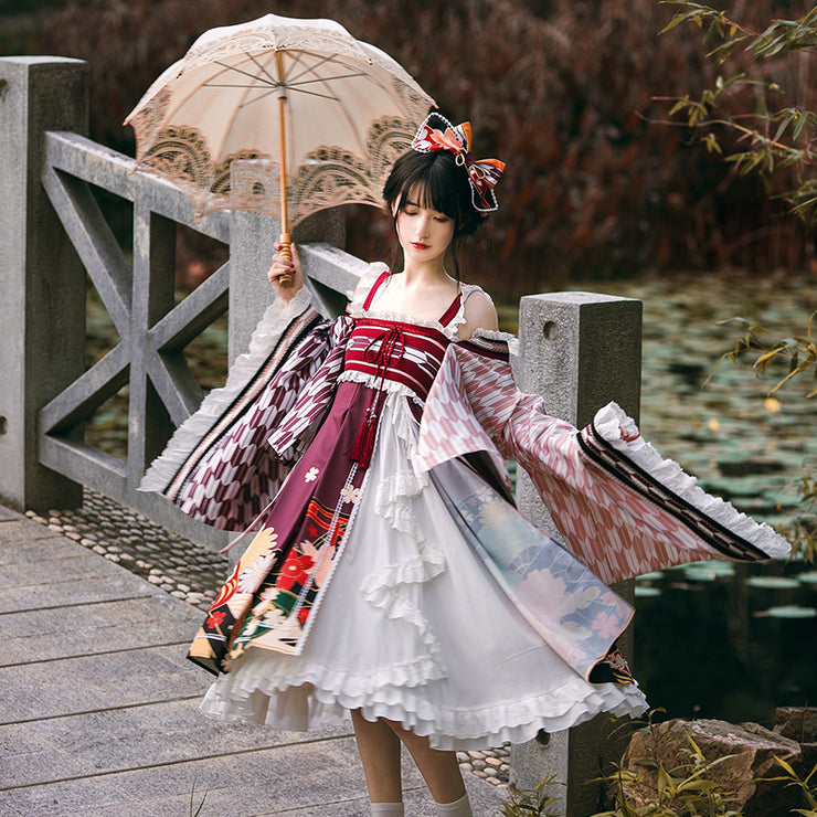 Arrow & Floral Prints Kimono Lolita Dress