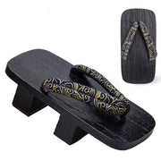 Black Men Two Teeth Geta Wooden Sandals [Nimbus Cloud Pattern] | Foxtume