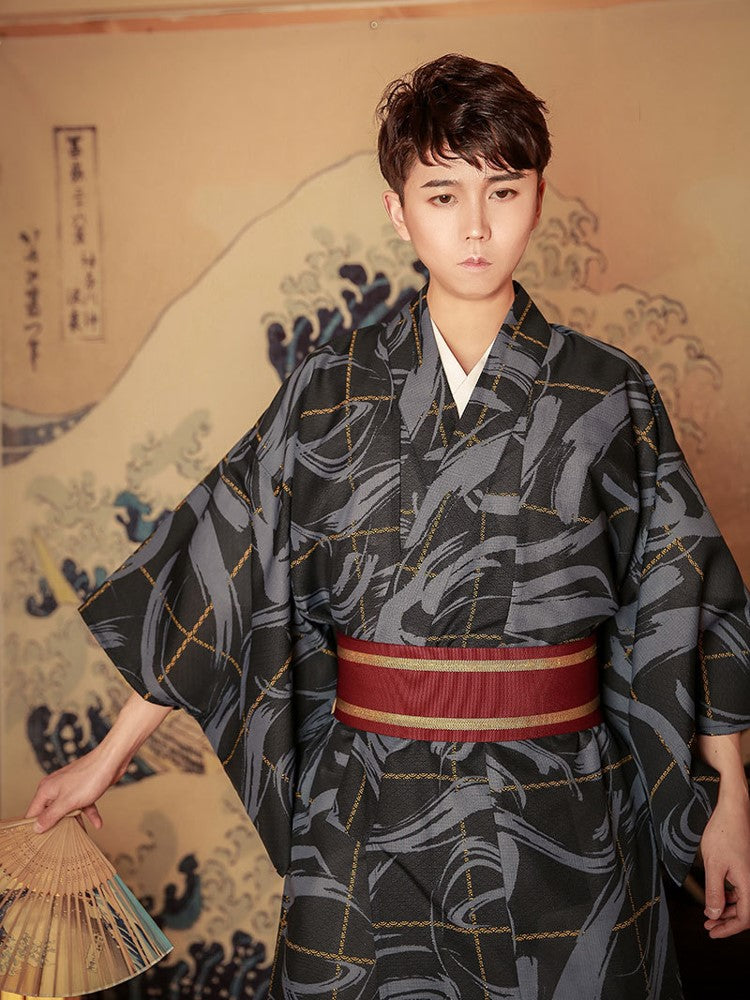 Brush Pattern Men Traditional Yukata