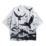 Haori | Black & White Raven Kimono Cardigan | Foxtume