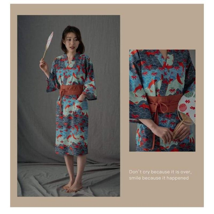 Yukata | Carp Ocean Wave Pattern Obi Belt Womens | Foxtume