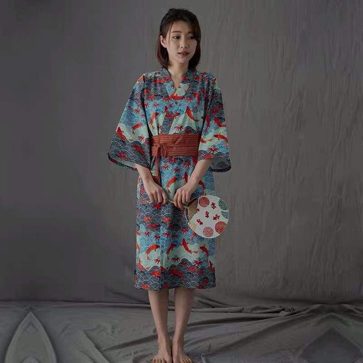 Yukata | Carp Ocean Wave Pattern Obi Belt Womens | Foxtume