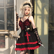 Dark Punk Lolita Black and Red Lace Dress