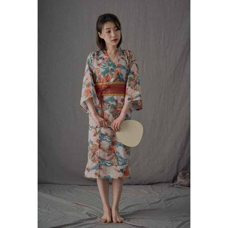 Yukata | Floral Pattern Obi Belt Women Nightwear | Foxtume