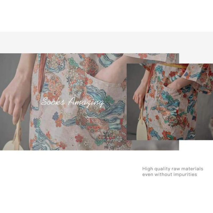 Yukata | Floral Pattern Obi Belt Women Nightwear | Foxtume