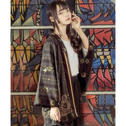 Haori | Golden Vintage Clock Kimono Cardigan | Foxtume