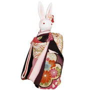 | Handmade Japanese Kimono Rabbit Music Box - Deluxe Bow Black | Foxtume