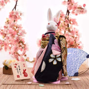 | Handmade Japanese Kimono Rabbit Music Box - Deluxe Bow Black | Foxtume