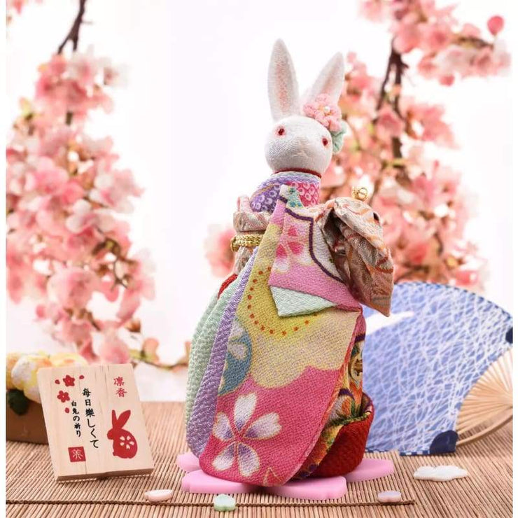 | Handmade Japanese Kimono Rabbit Music Box - Deluxe Bow Pink | Foxtume