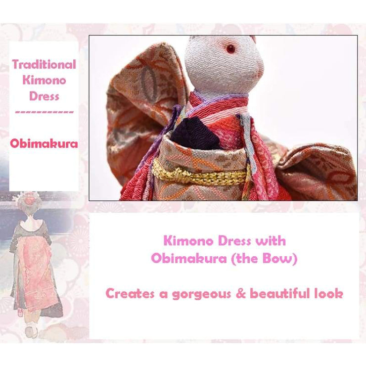 | Handmade Japanese Kimono Rabbit Music Box - Deluxe Bow Pink | Foxtume