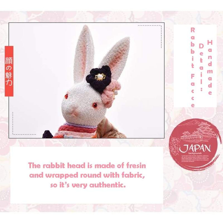 | Handmade Japanese Kimono Rabbit Music Box - Deluxe Bow Pink | Foxtume