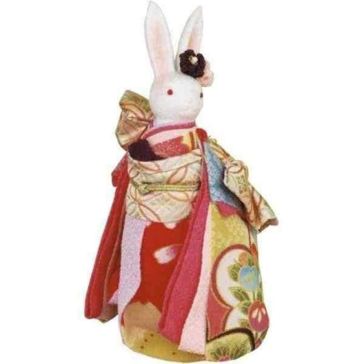 | Handmade Japanese Kimono Rabbit Music Box - Deluxe Bow Red | Foxtume