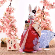 | Handmade Japanese Kimono Rabbit Music Box - Deluxe Bow Red | Foxtume