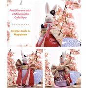 | Handmade Japanese Kimono Rabbit Music Box - Deluxe Bow Red | Foxtume