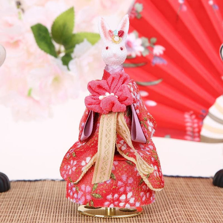| Handmade Japanese Kimono Rabbit Music Box - Holding Flower | Foxtume